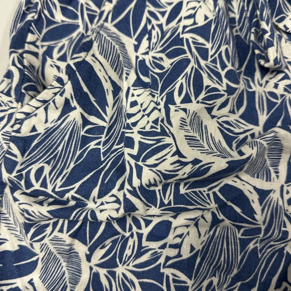 ANA Blue White Floral Print Paperbag Linen Shorts Belt Women Size S New
